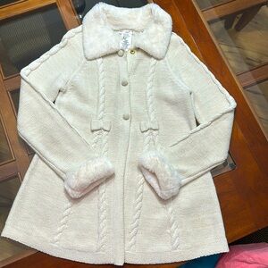 Max Studio Girls White metallic sweater with faux-fur cuff